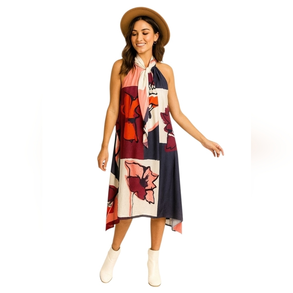 Tanya Taylor Bold Floral Corinne Multicolor Silk scarf Tent Dress